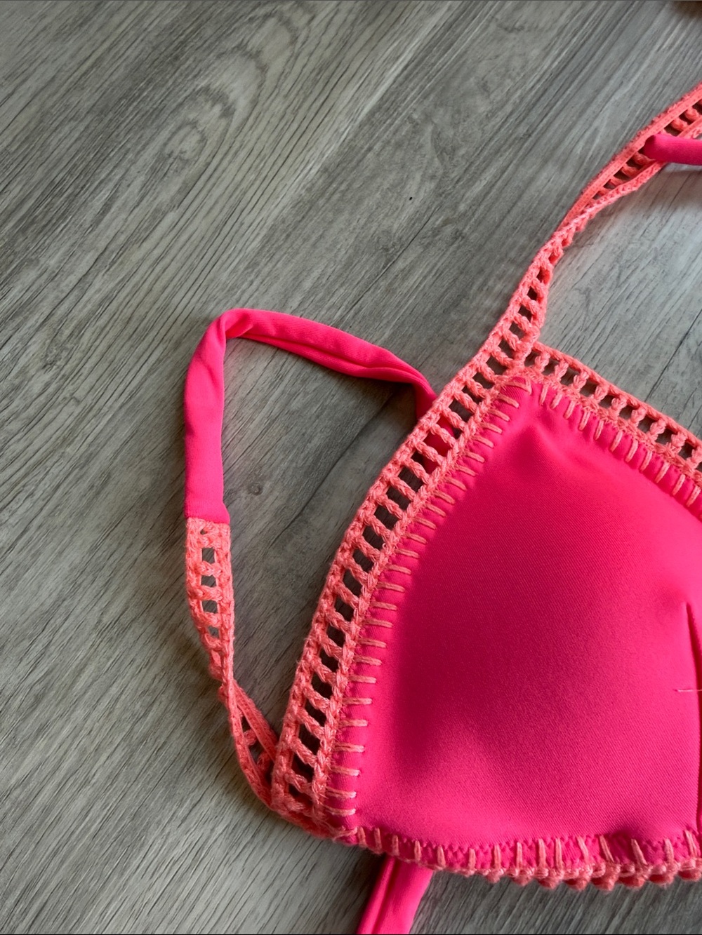 Victoria's Secret Neon Pink Crochet-Trim Triangle Bikini - Picture 2 of 4